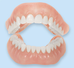 Dentures top and bottom as open mouth